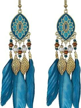 New Boho Long Drop Dangle Earring Fringe Multicolor Tassel Feather Dream Catcher